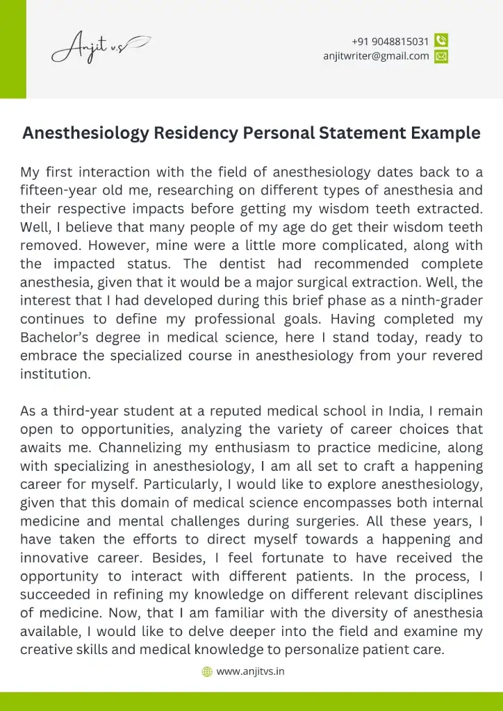 anesthesiology personal statement editing