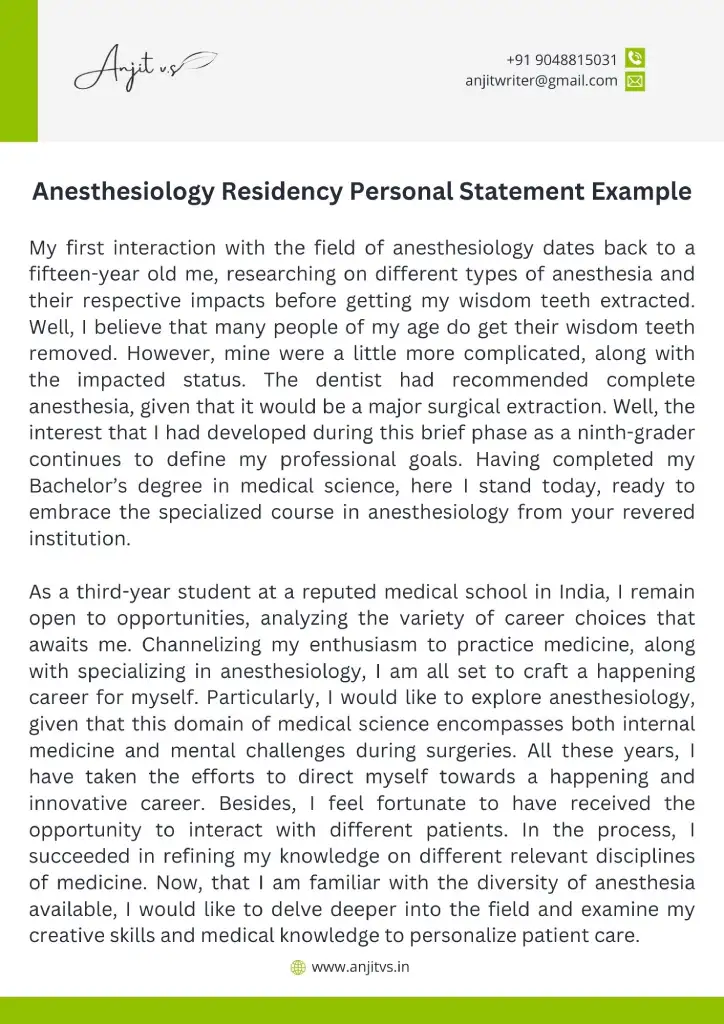 anesthesia residency personal statement reddit