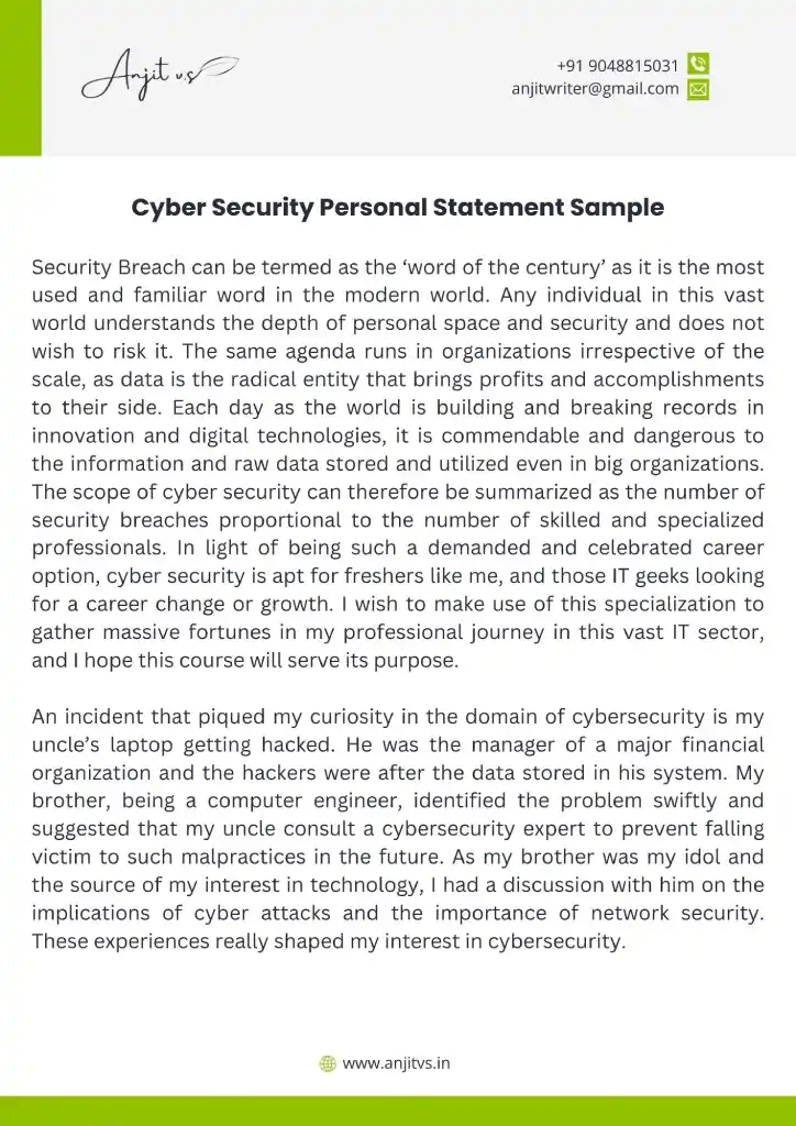 personal statement for masters in cyber security sample