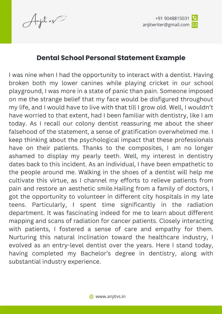 personal statement for msc dentistry