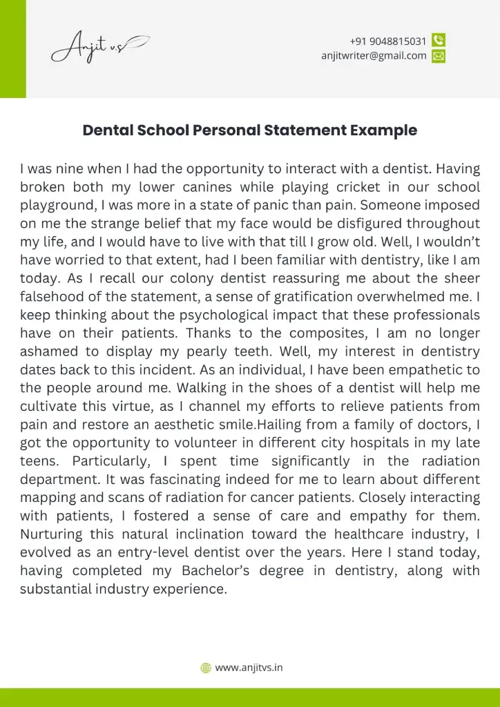 how to write a good personal statement for dental school