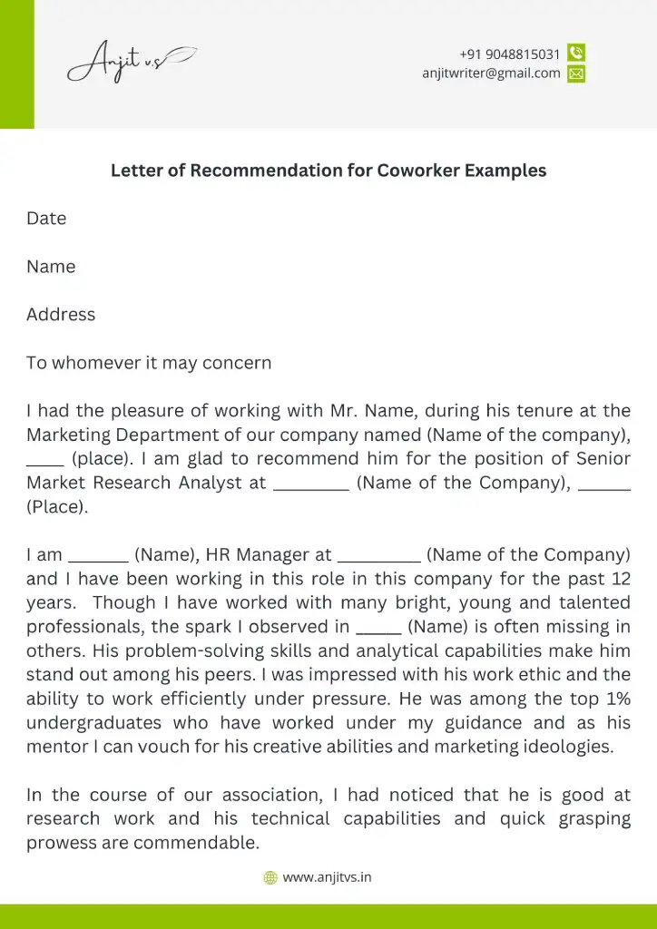 Letter of Recommendation for Coworker Examples 1 1
