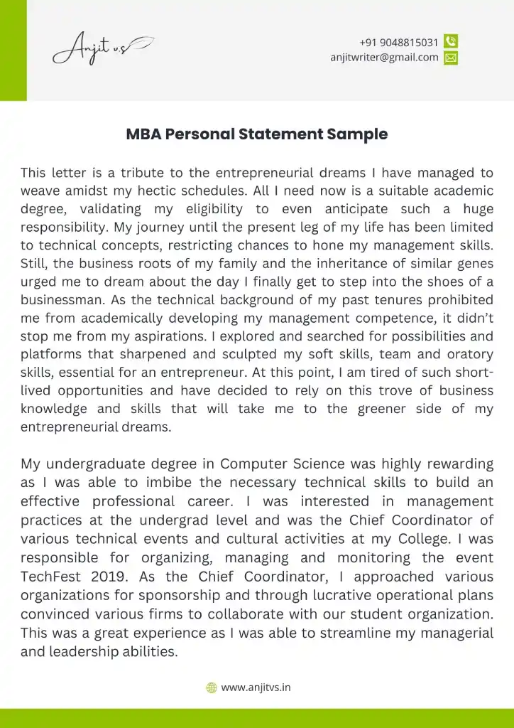 MBA Personal Statement Examples for 2024 Applicants - AVS