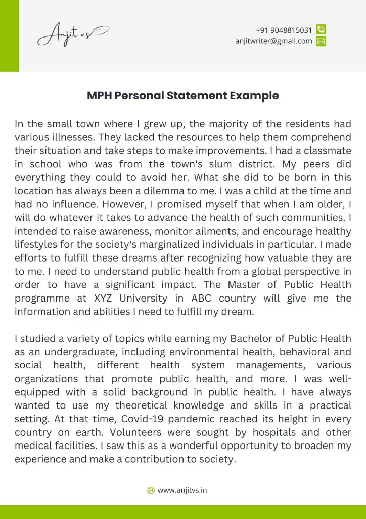 MPH Personal Statement Example 1 1