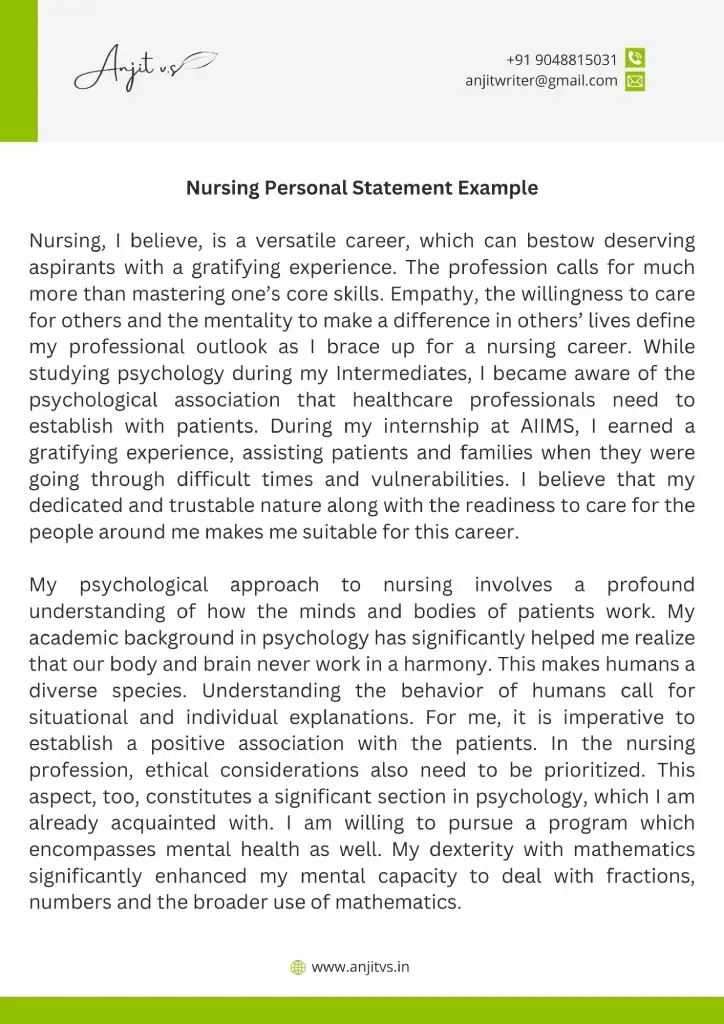 examples of personal statements for university nursing