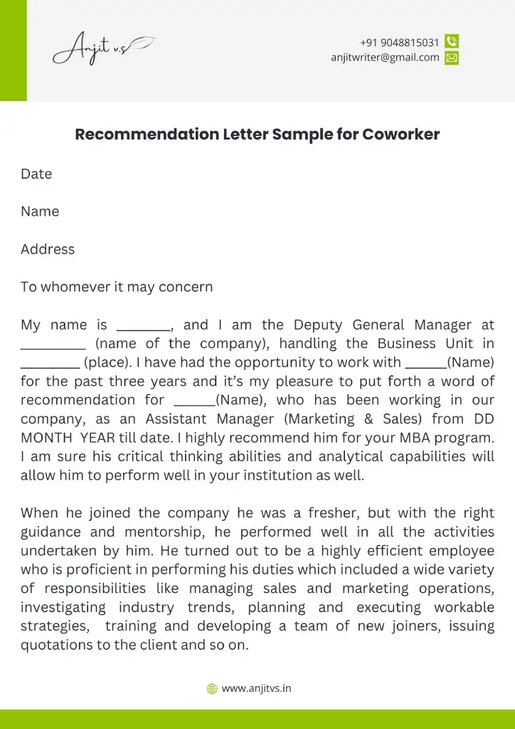 Recommendation Letter Sample for Coworker 1 1