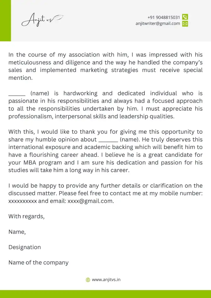 recommendation letter for graduate students samples