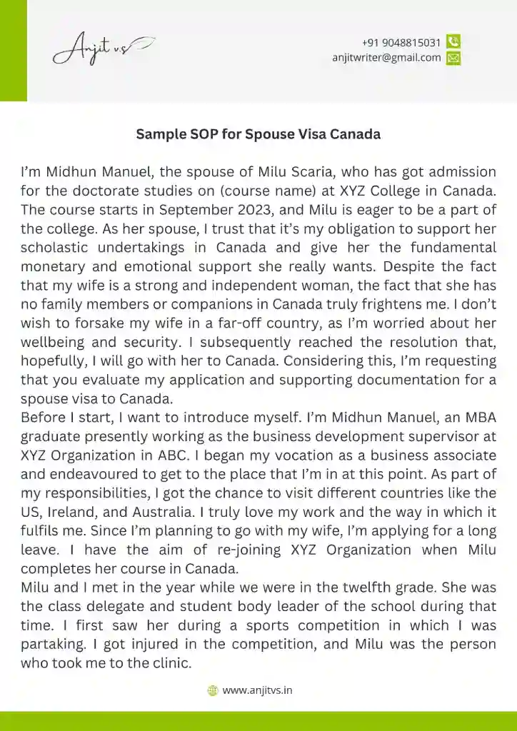 SOP for Spouse Visa Canada - Free Sample PDF & Format 2023