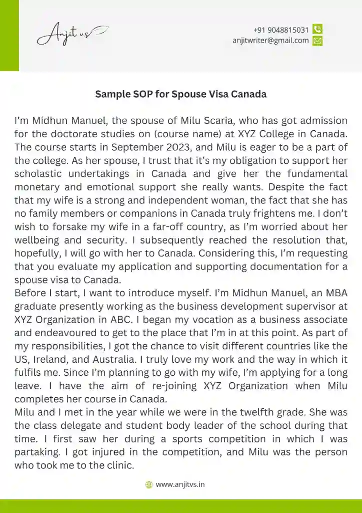 SOP for Spouse Visa Canada - Free Sample PDF & Format 2024