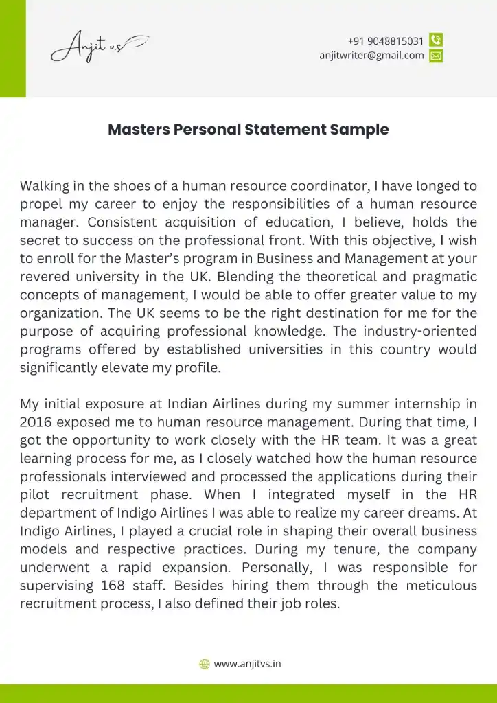 masters in management personal statement examples