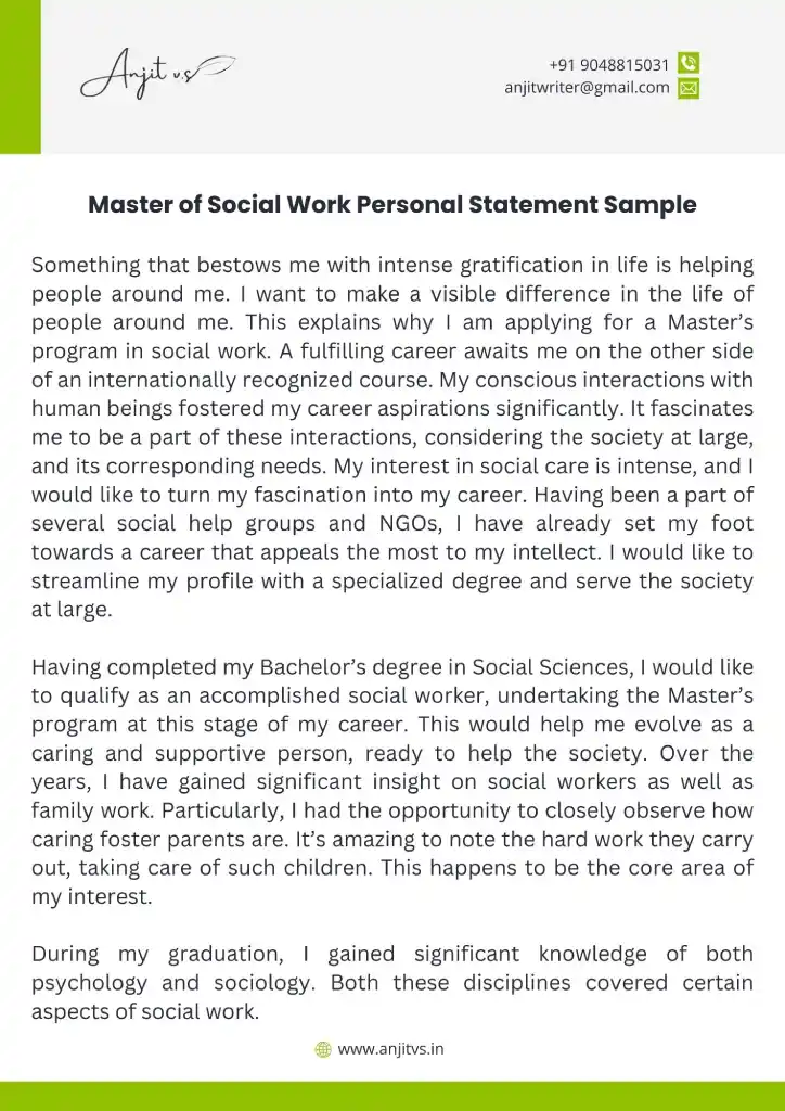 Social Work Personal Statement Example Get Sample PDF AVS