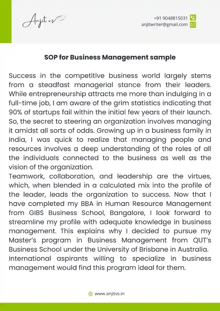 sop for business management sample 1
