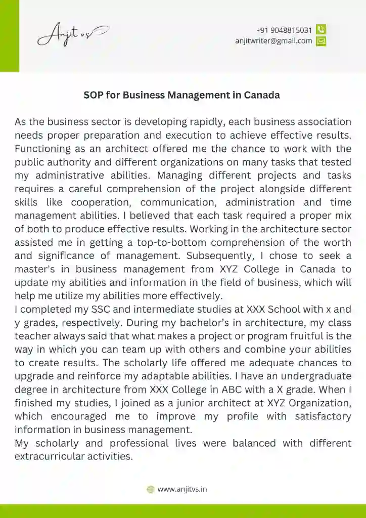 SOP for Business Management in Canada 1