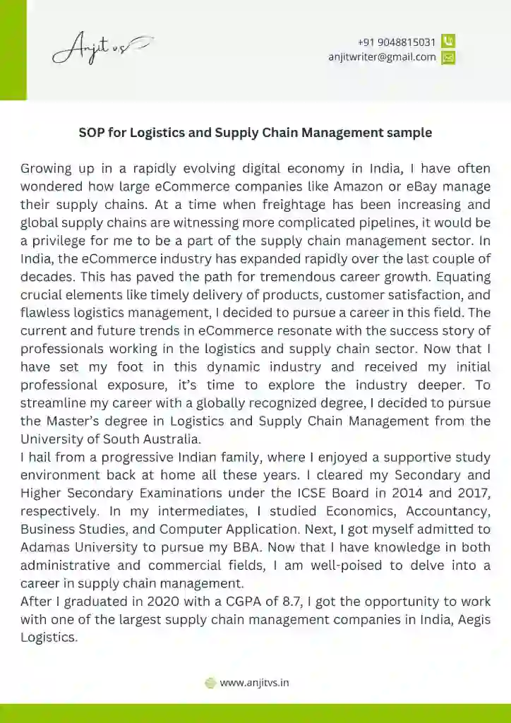 SOP for Logistics and Supply Chain Management sample 1