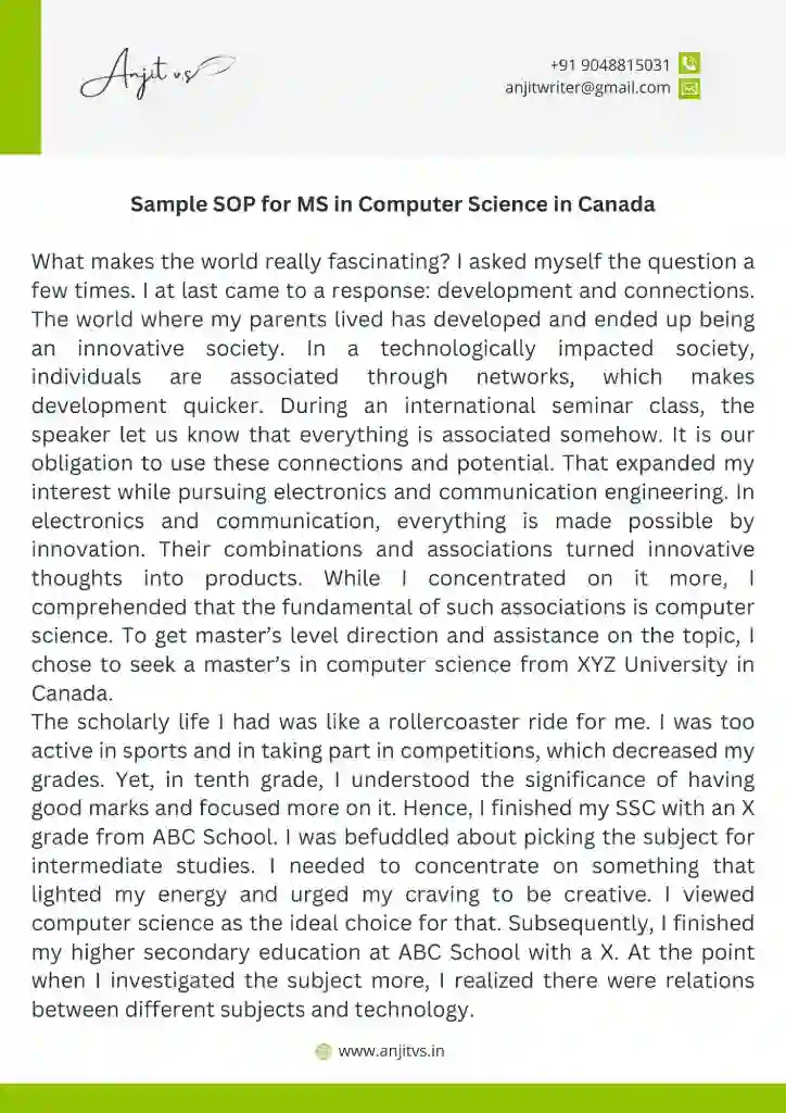 Sample SOP for MS in Computer Science in Canada1