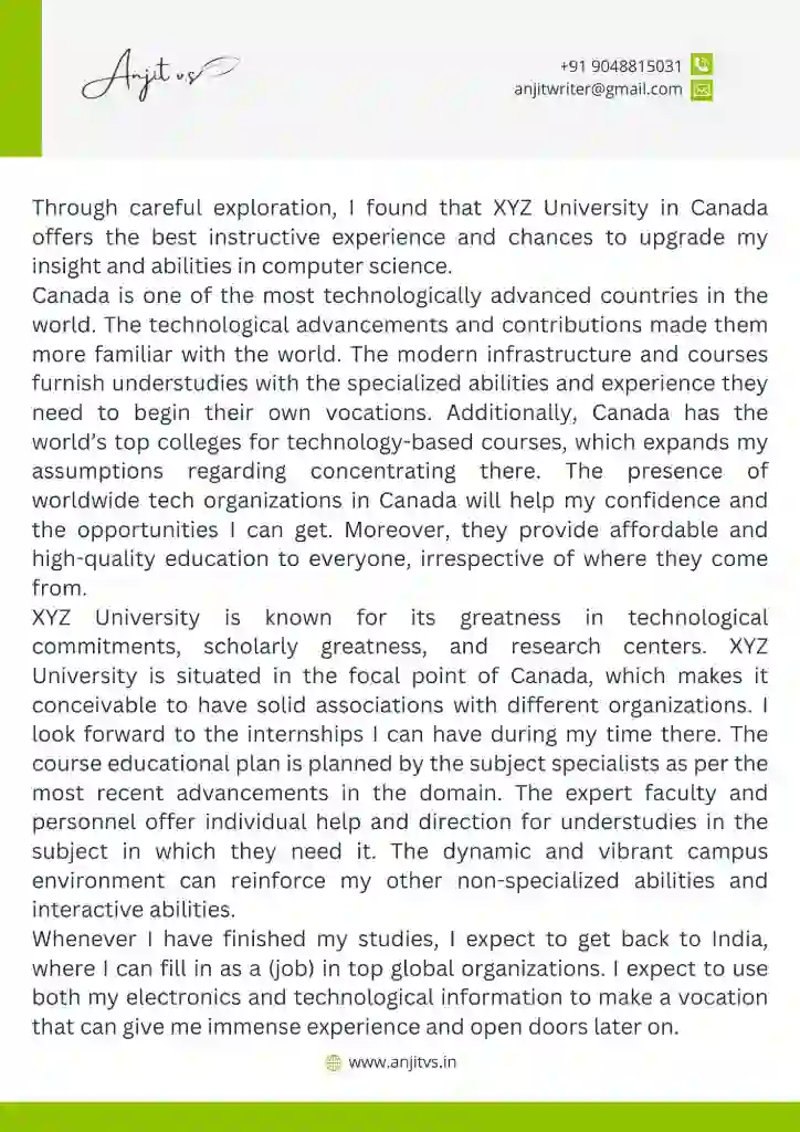 Sample SOP for MS in Computer Science in Canada3