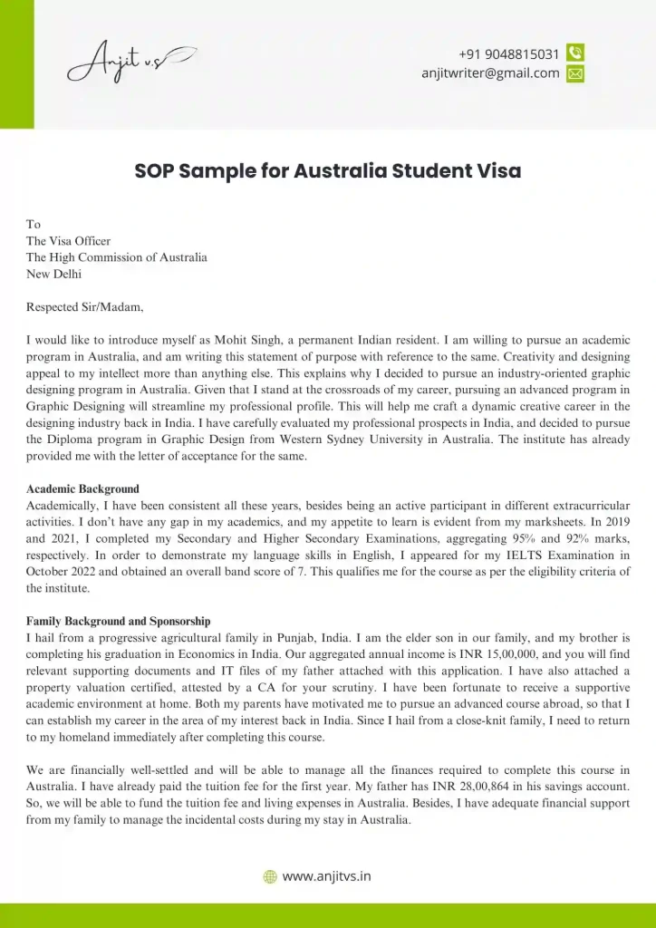 SOP Sample for Australia Student Visa 1
