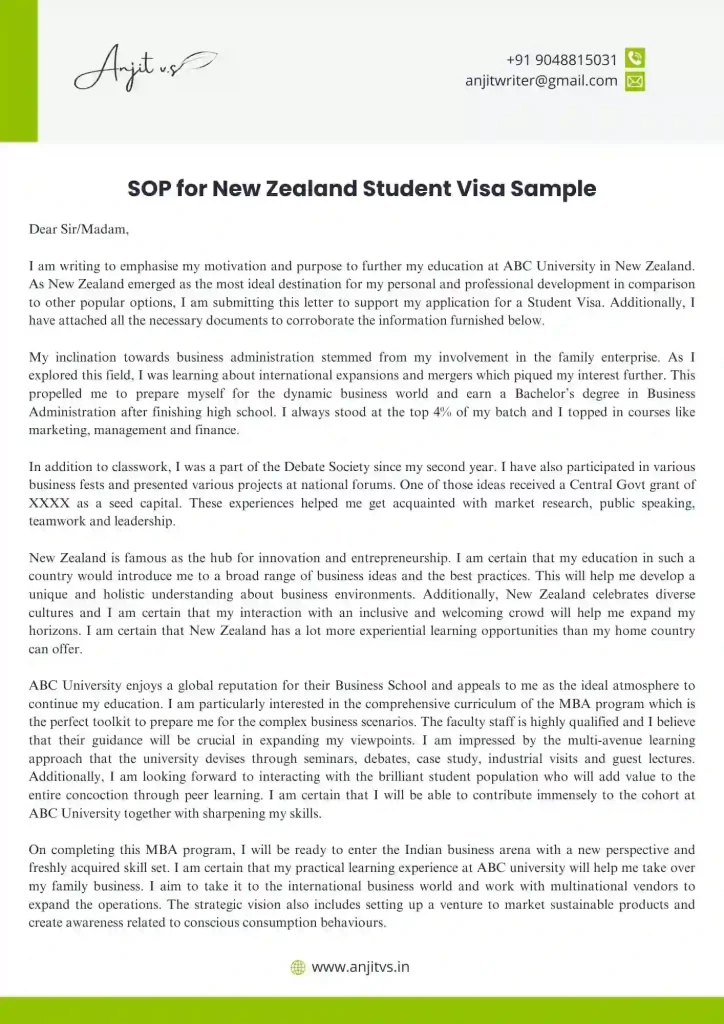 SOP For New Zealand Student Visa Sample Format And Tips