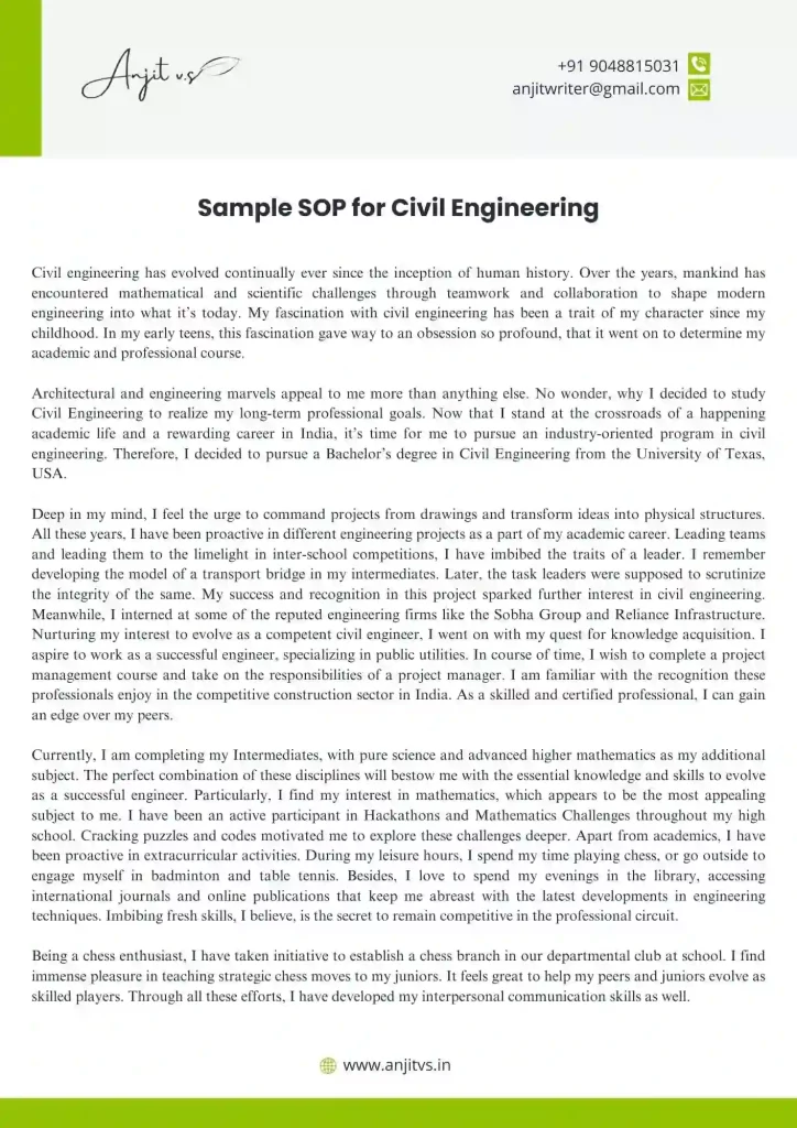 Sample SOP for Civil Engineering 1