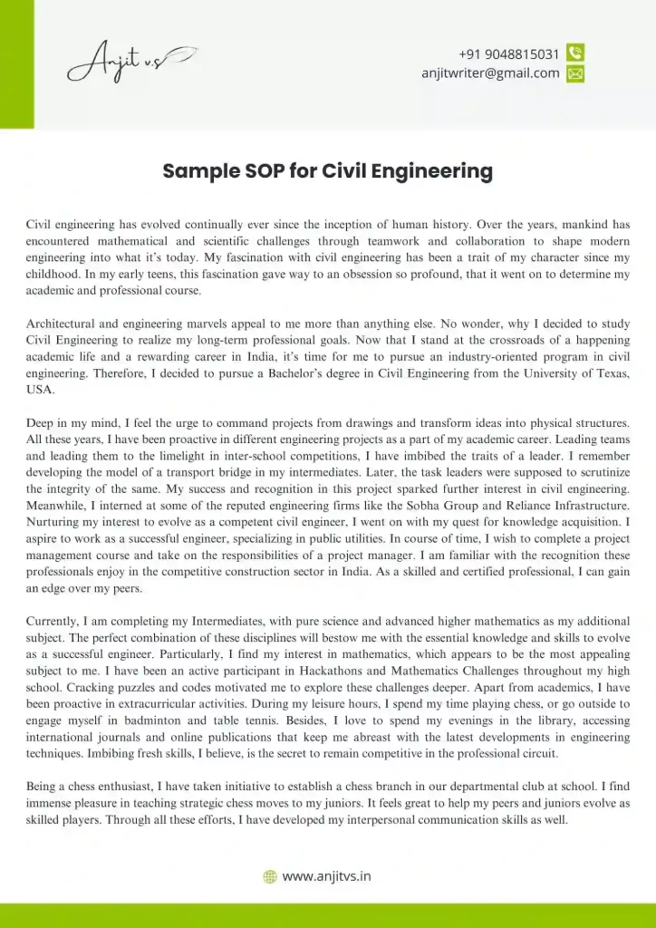 statement of purpose phd civil engineering