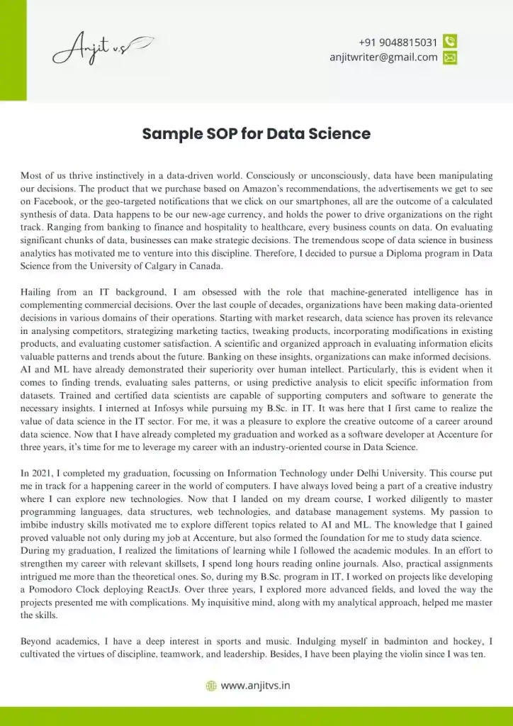Sample SOP for Data Science 1