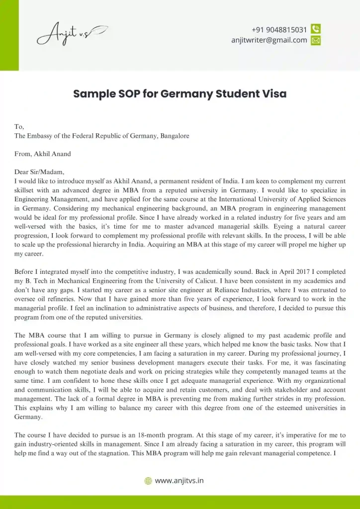 cover letter for student visa germany