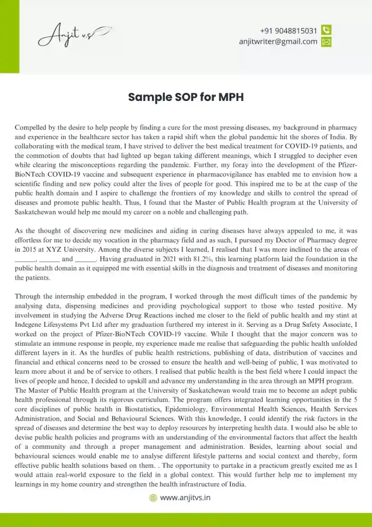 Sample SOP for MPH 1