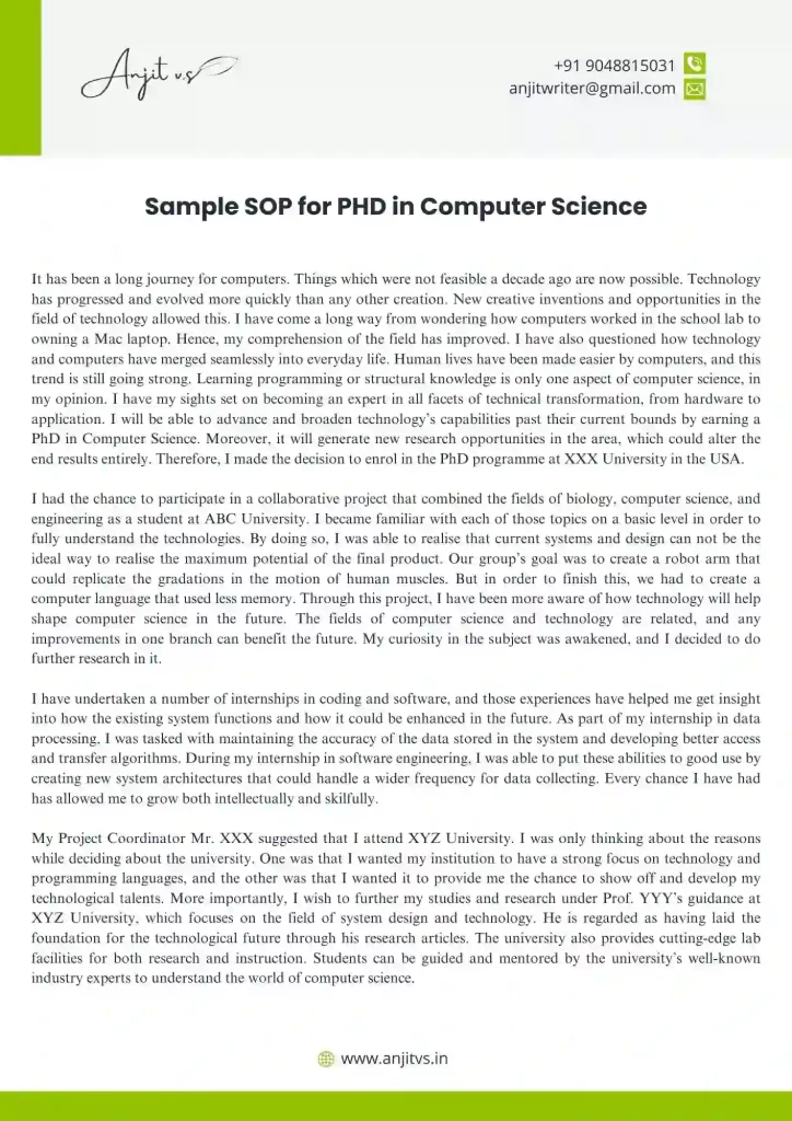 Statement of Purpose for PHD Sample PDF: SOP Format - 2024