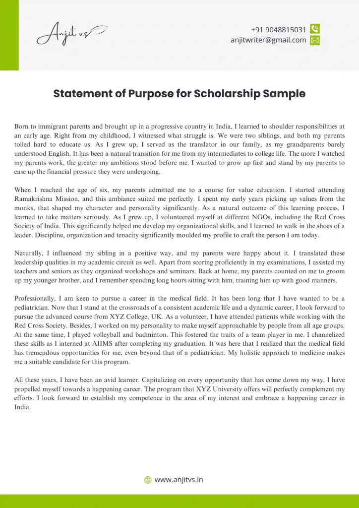 Statement of Purpose for Scholarship Sample