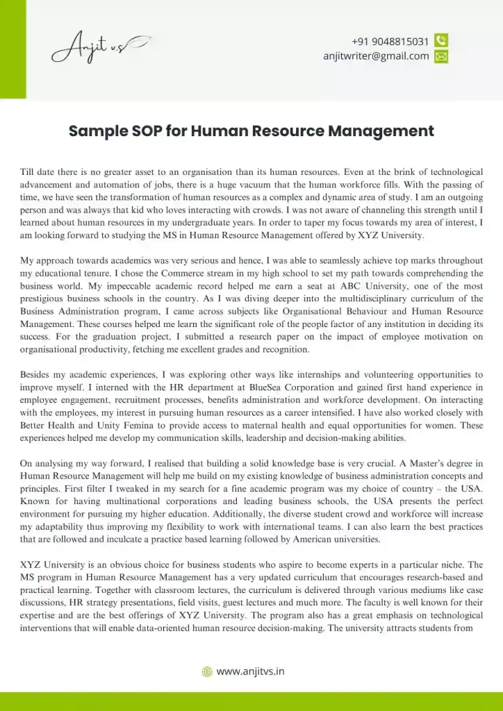 Human Resource Management SOP Sample 1