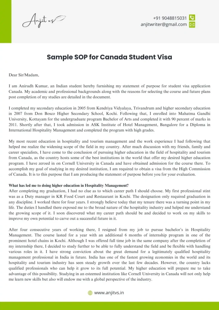 SOP For Canada Study Visa Samples Format Tips