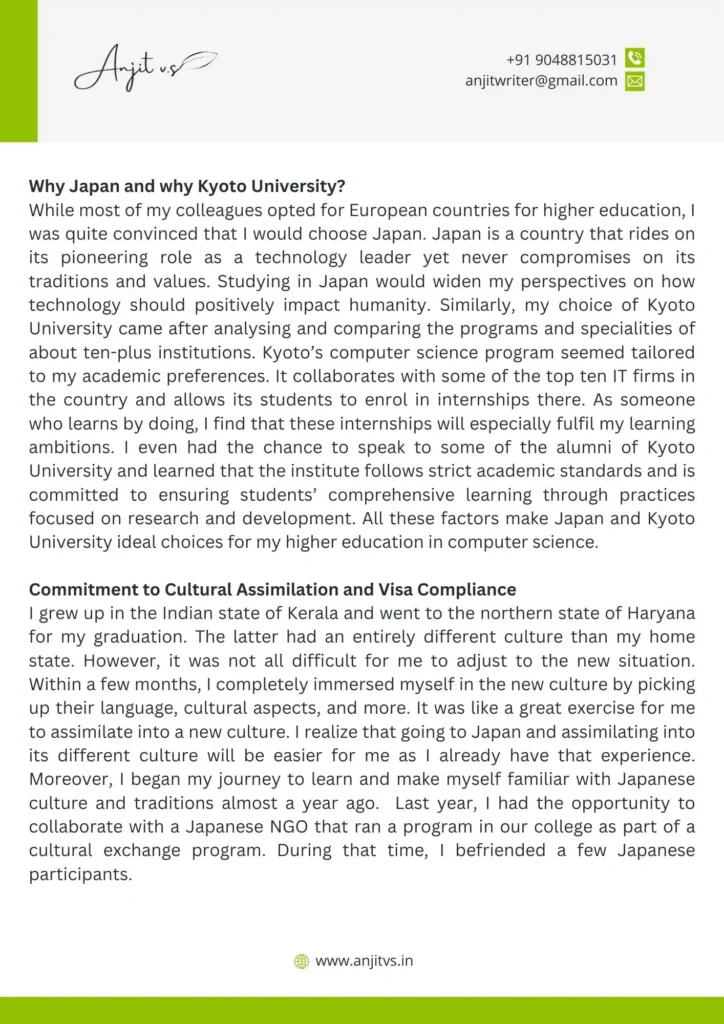 Sample SOP for Japan 2