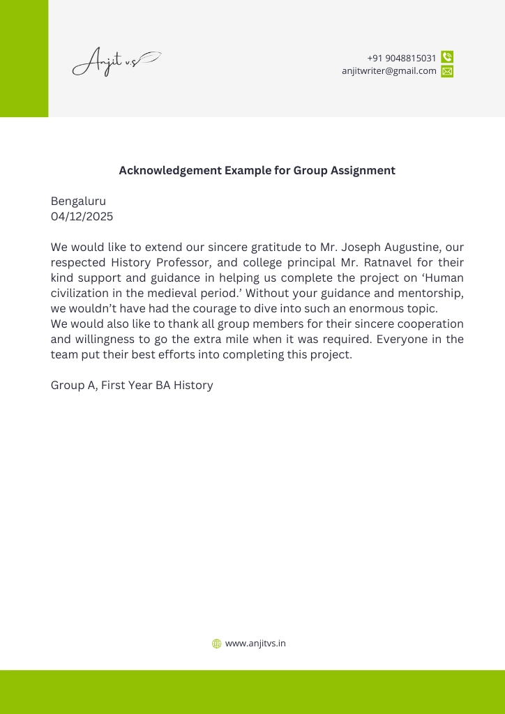 Acknowledgement Example for Group Assignment