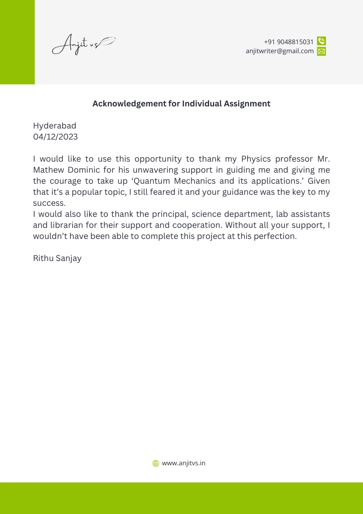 Acknowledgement for Individual Assignment