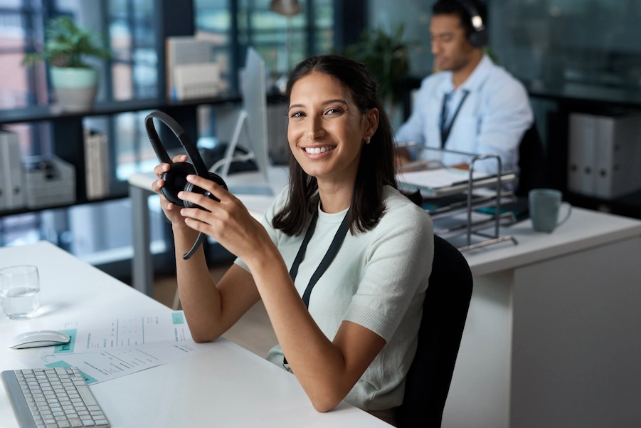 portrait of a young woman using a headset and comp 2023 11 27 05 21 45 utc