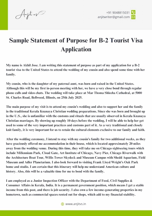 sop for us visitor visa sample 1