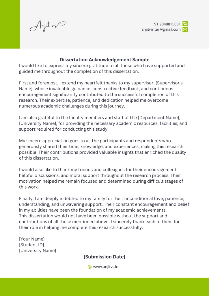 dissertation acknowledgement sample